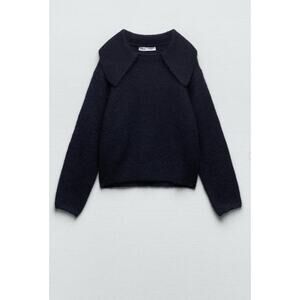 Zara Long Sleeve Pullover Peter Pan Collar Sweater Blue Womens Size Medium